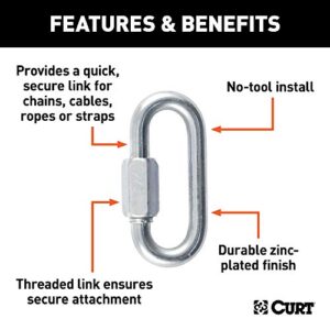 CURT 82931 Threaded Quick Link Trailer Safety Chain Hook Carabiner Clip, 7/16-Inch Diameter, 13,200 lbs Break Strength