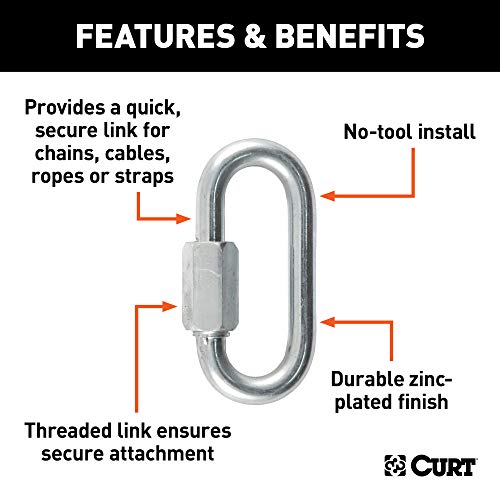 CURT 82900 Threaded Quick Link Trailer Safety Chain Hook Carabiner Clip, 5/16-Inch Diameter, 8,800 lbs Break Strength