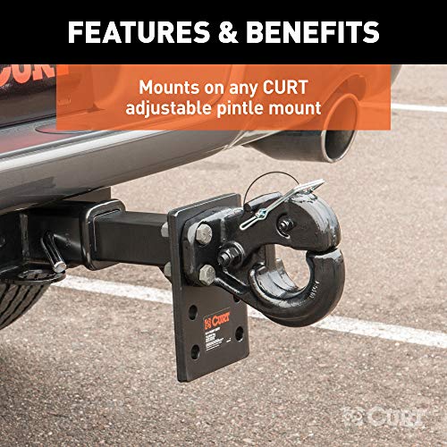 CURT 48210 Pintle Hook Hitch 20,000 lbs, Fits 2-1/2 to 3-Inch Lunette Ring, Mount Required, Carbide Black Powder Coat