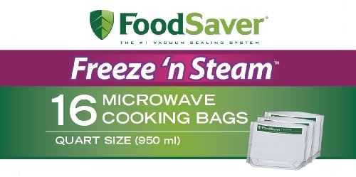 FoodSaver 1-Quart Freeze 'n Steam Microwavable Single-Cooking Bags, 16 Count, Clear