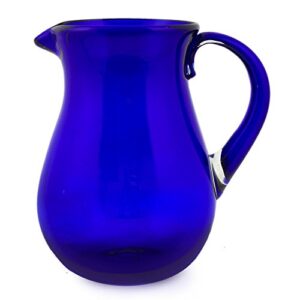 novica large blue hand blown glass pitcher for water, margaritas, lemonade, 82 oz, ‘cobalt charm’