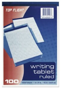 top flight writing tablet, white, 100 sheets