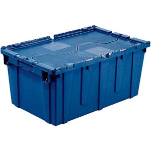 monoflo global industrial plastic distribution container with hinged lid, 21-7/8×15-1/4×12-7/8, blue