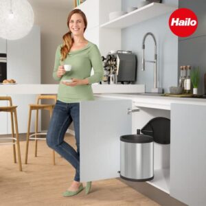 Hailo Compact-Box M Built-in Pull-Out Waste bin | 1 x 15 liters / 4.0 gallons | Lid Lift System | for hinged Door Base cabinets from 15.7 in | Stainless Steel | Made in Germany