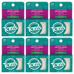 tom’s of maine naturally waxed antiplaque flat dental floss, spearmint, 32 yards 6-pack (packaging may vary)