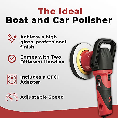 Shurhold 3101 Dual Action Random Orbital Car Boat Buffer Polisher Starter Kit with 16oz Pro Polish Wax & Sealant, 6.5” Foam Pad, Microfiber Towel, and Carrying Bag , Red