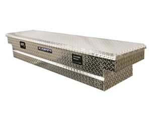 lund 9300t 63-inch aluminum mid-size cross bed truck tool box with full lid, diamond plated, silver