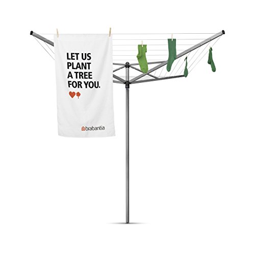 Brabantia Topspinner Outdoor 4 Arm Spinning Clothesline Rotating, Folding Clothes Drying Rack + Ground Spike, 164 Feet, Metallic Gray