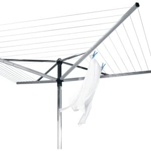 Brabantia Topspinner Outdoor 4 Arm Spinning Clothesline Rotating, Folding Clothes Drying Rack + Ground Spike, 164 Feet, Metallic Gray