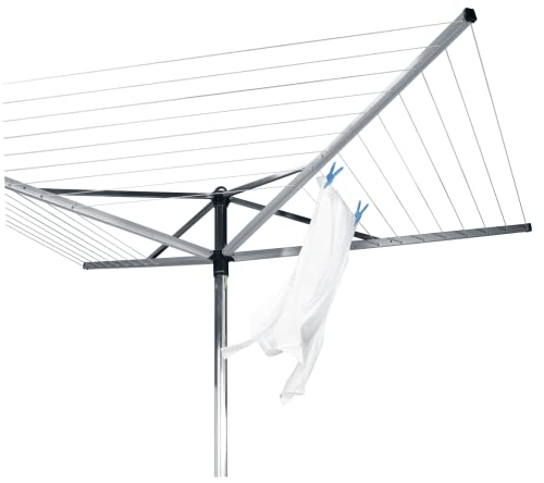 Brabantia Topspinner Outdoor 4 Arm Spinning Clothesline Rotating, Folding Clothes Drying Rack + Ground Spike, 164 Feet, Metallic Gray