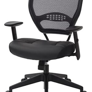 SPACE Seating Professional AirGrid Dark Back and Padded Black Eco Leather Seat, 2-to-1 Synchro Tilt Control, Adjustable Arms and Tilt Tension with Nylon Base Managers Chair