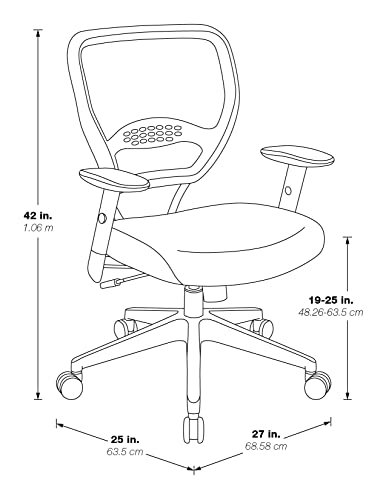 SPACE Seating Professional AirGrid Dark Back and Padded Black Eco Leather Seat, 2-to-1 Synchro Tilt Control, Adjustable Arms and Tilt Tension with Nylon Base Managers Chair