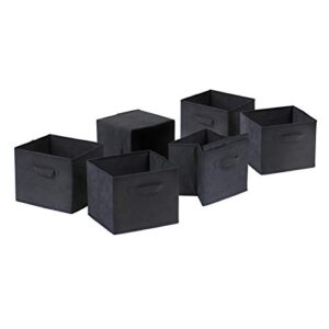 winsome capri set of 6 foldable black fabric baskets, 6 small,