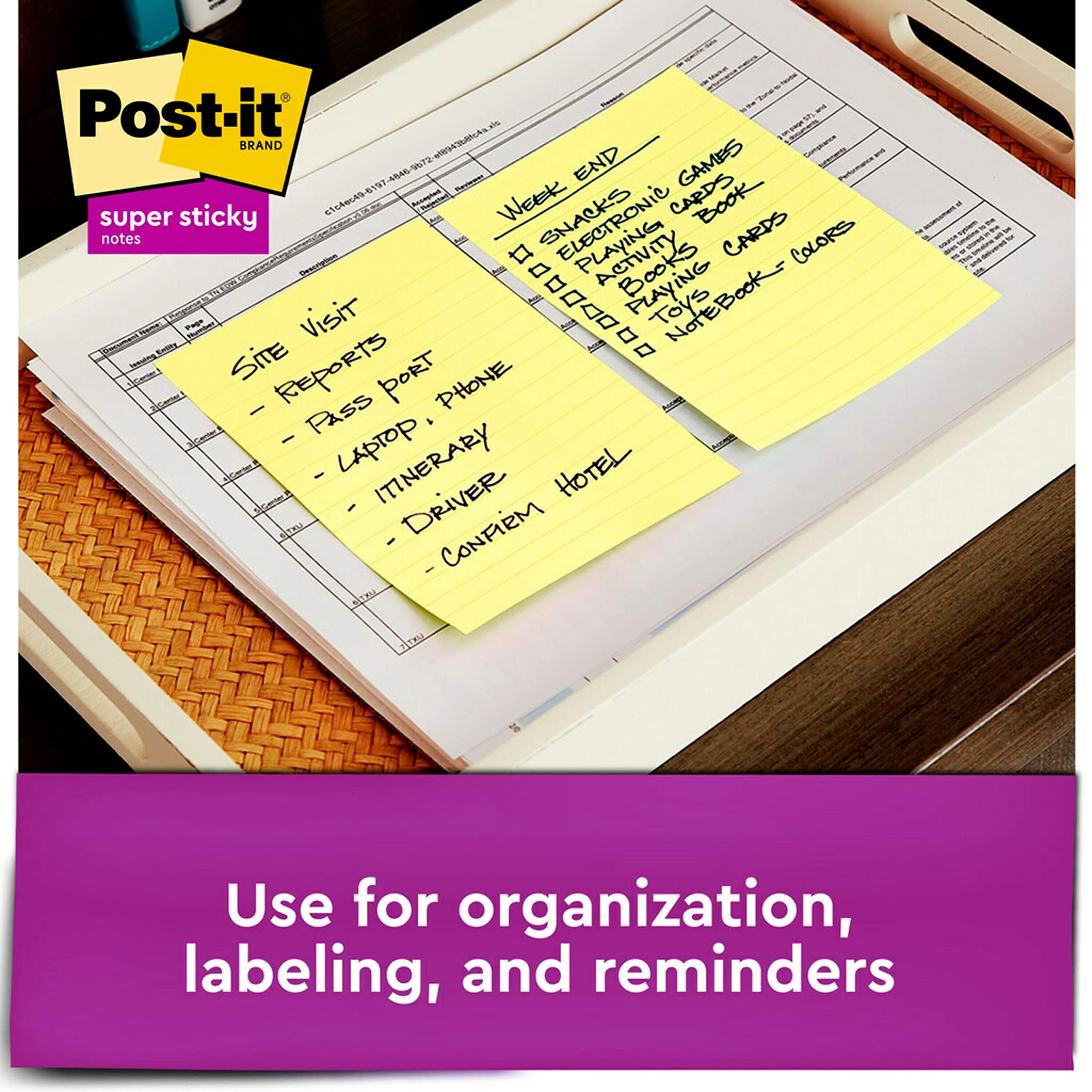 Post-it Super Sticky Notes, 4x6 in, 5 Pads, 2x the Sticking Power, Canary Yellow, Recyclable (660-5SSCY)