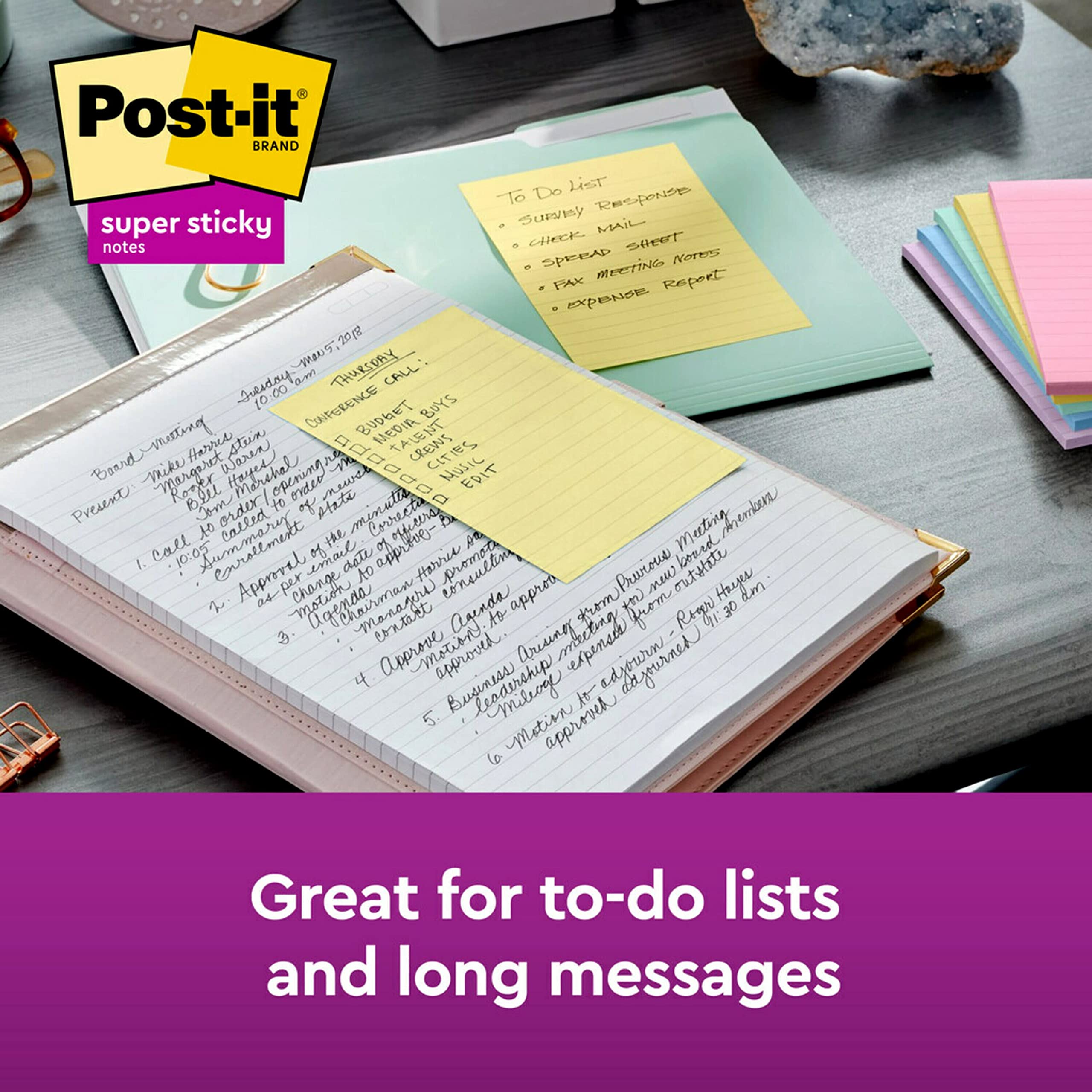 Post-it Super Sticky Notes, 4x6 in, 5 Pads, 2x the Sticking Power, Canary Yellow, Recyclable (660-5SSCY)