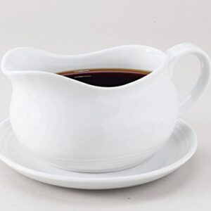HIC Hotel Gravy Sauce Boat with Saucer Stand, Fine White Porcelain, 24-Ounces