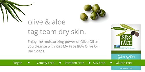 Kiss My Face Pure Olive Oil Soap with Aloe Vera, Moisturizing Bar Soap, 8 oz Bars, Olive & Aloe, 64 Ounce (Pack of 8)