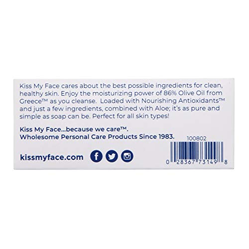 Kiss My Face Pure Olive Oil Soap with Aloe Vera, Moisturizing Bar Soap, 8 oz Bars, Olive & Aloe, 64 Ounce (Pack of 8)