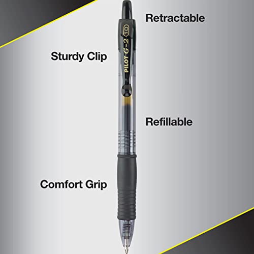 PILOT G2 Premium Refillable & Retractable Rolling Ball Gel Pens, Bold Point, Black Ink, 12 Count (Pack of 1)