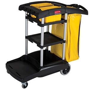 rubbermaid housekeeping fg9t7200bla service cart with two caddies, black
