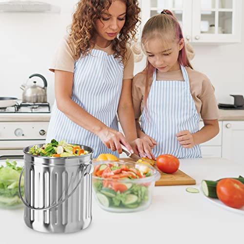 Oggi Countertop Compost Bin with Lid-1 Gallon Indoor Compost Bin Charcoal Filter, Stainless Steel Compost Container, Ideal Kitchen Compost Pail, Eco Friendly Products, (7320)