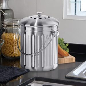 Oggi Countertop Compost Bin with Lid-1 Gallon Indoor Compost Bin Charcoal Filter, Stainless Steel Compost Container, Ideal Kitchen Compost Pail, Eco Friendly Products, (7320)