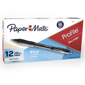Paper Mate Profile Retractable Ballpoint Pens, Bold Point (1.4mm), Black, 12 Count