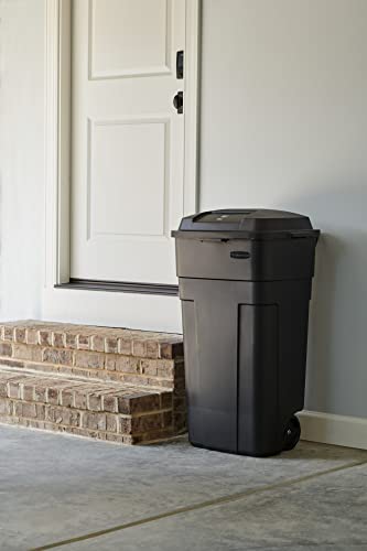 Rubbermaid Roughneck Heavy-Duty Wheeled Trash Can with Lid, 34-Gallon, Black, for Outdoor Use