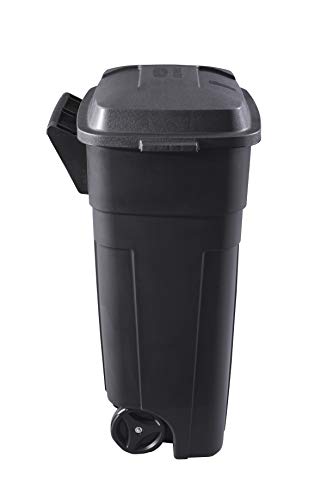 Rubbermaid Roughneck Heavy-Duty Wheeled Trash Can with Lid, 34-Gallon, Black, for Outdoor Use