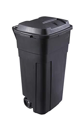 Rubbermaid Roughneck Heavy-Duty Wheeled Trash Can with Lid, 34-Gallon, Black, for Outdoor Use