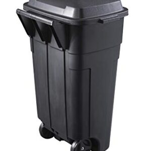 Rubbermaid Roughneck Heavy-Duty Wheeled Trash Can with Lid, 34-Gallon, Black, for Outdoor Use