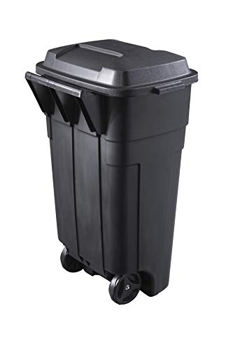 Rubbermaid Roughneck Heavy-Duty Wheeled Trash Can with Lid, 34-Gallon, Black, for Outdoor Use