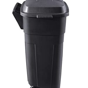 Rubbermaid Roughneck Heavy-Duty Wheeled Trash Can with Lid, 34-Gallon, Black, for Outdoor Use