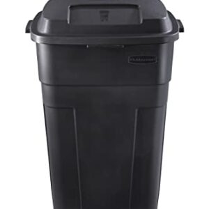 Rubbermaid Roughneck Heavy-Duty Wheeled Trash Can with Lid, 34-Gallon, Black, for Outdoor Use