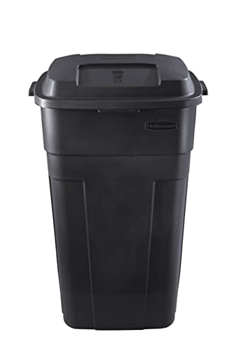 Rubbermaid Roughneck Heavy-Duty Wheeled Trash Can with Lid, 34-Gallon, Black, for Outdoor Use