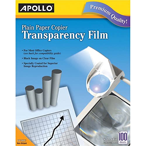 Apollo Plain Paper Copier Transparency Film, Black On Clear, Box Of 100