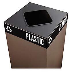 safco products 2989bl public square recycling receptacle lid, square cutout for plastic and waste (base sold separately), black