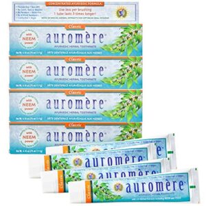 auromere ayurvedic herbal toothpaste, classic licorice flavor – vegan, natural, non gmo, fluoride free, gluten free, with neem & peelu (4.16 oz), 4 pack