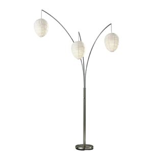 adesso home 4108-22 transitional three light floor lamp from belle collection in pwt, nckl, b/s, slvr. finish, 46.00 inches, brushed steel