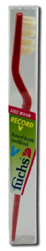 Fuchs Brushes Record V Natural Bristle Toothbrush, Adult, Medium