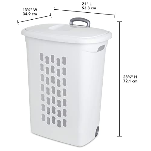 Sterilite 12228003 Ultra Wheeled Hamper, White Lid & Base w/ Plastic Handle & Wheels, 3-Pack