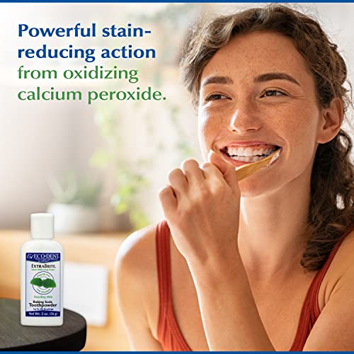 Eco-Dent ExtraBrite Vegan Tooth Powder, Low Abrasion Tooth Whitener, Fluoride Free, Teeth Whitening Powder Toothpaste with Baking Soda, Up to 200 Brushings, Dazzling Mint (3 Pack - 2 Oz Ea)