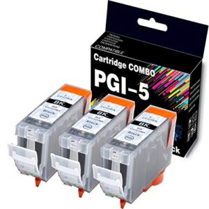 canon pgi-5bk 3 pack compatible inkjet cartridge w/ chip for pixma mp500 mp530 mp600 mp800 ip4-black