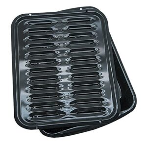 range kleen broiler pans for ovens – bp102x 2 pc black porcelain coated steel oven broiler pan with rack 16 x 12.75 x 1.75 inches (black)