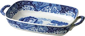 spode blue italian collection baking dish with handles, lasagna pan, oven to table baking dish, handled serving tray, oven safe cookware, 11.5 x 8, (blue/white)