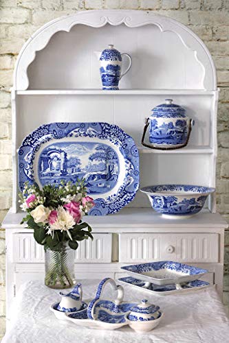 Spode Blue Italian Collection Baking Dish with Handles, Lasagna Pan, Oven to Table Baking Dish, Handled Serving Tray, Oven Safe Cookware, 11.5 x 8, (Blue/White)