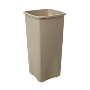 rubbermaid commercial products untouchable square trash/garbage can, 23-gallon, beige, wastebasket for outdoor/restaurant/school/kitchen