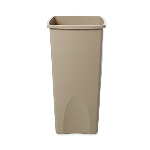 Rubbermaid Commercial Products Untouchable Square Trash/Garbage Can, 23-Gallon, Beige, Wastebasket for Outdoor/Restaurant/School/Kitchen