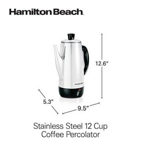 Hamilton Beach 12 Cup Electric Percolator Coffee Maker, Stainless Steel, Quick Brew, Vintage Spout