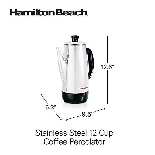 Hamilton Beach 12 Cup Electric Percolator Coffee Maker, Stainless Steel, Quick Brew, Vintage Spout